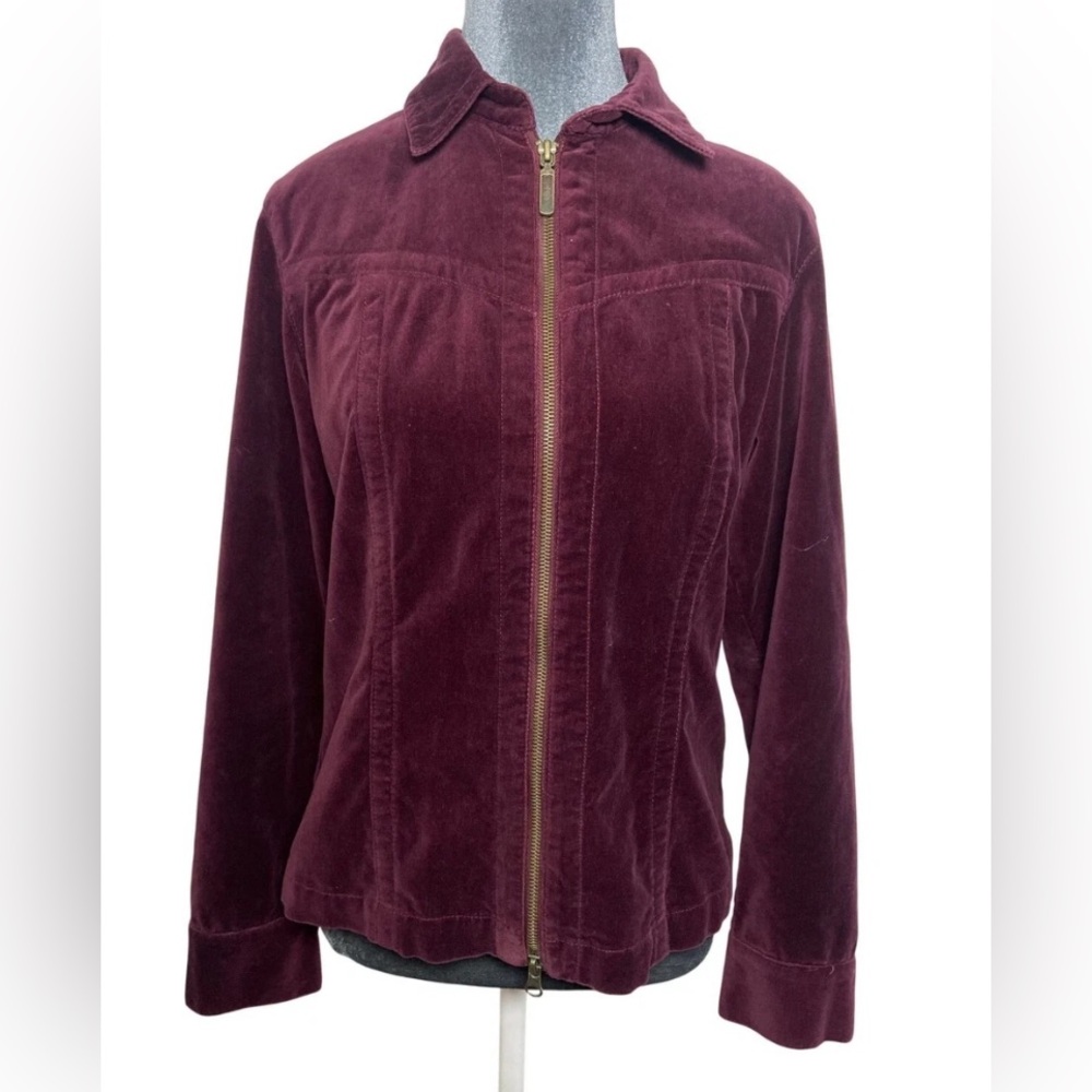 Cabi Velvet Jacket Zippered Maroon Burgundy Cotton Western Cowgirl Casual Medium